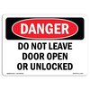 Signmission OSHA Danger Sign, Do Not Leave Door Open Or Unlocked, 5in X 3.5in Decal, 3.5" W, 5" L, Landscape OS-DS-D-35-L-1152